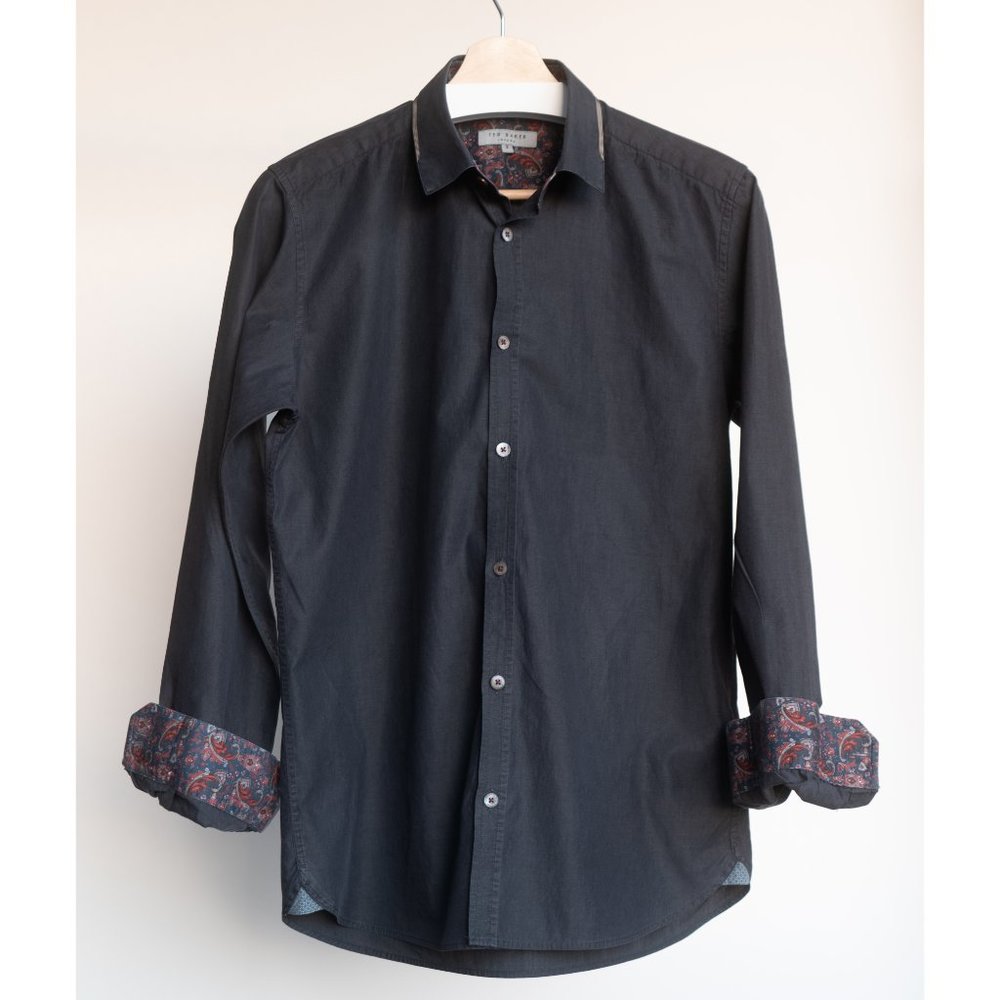 Ted Baker Slim Fit Long Sleeve Shirt Size M Black